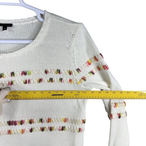 Talbots Womens L White Knit Sweater Rainbow Accents Space Dye Long Sleeve Top - Picture 10 of 15
